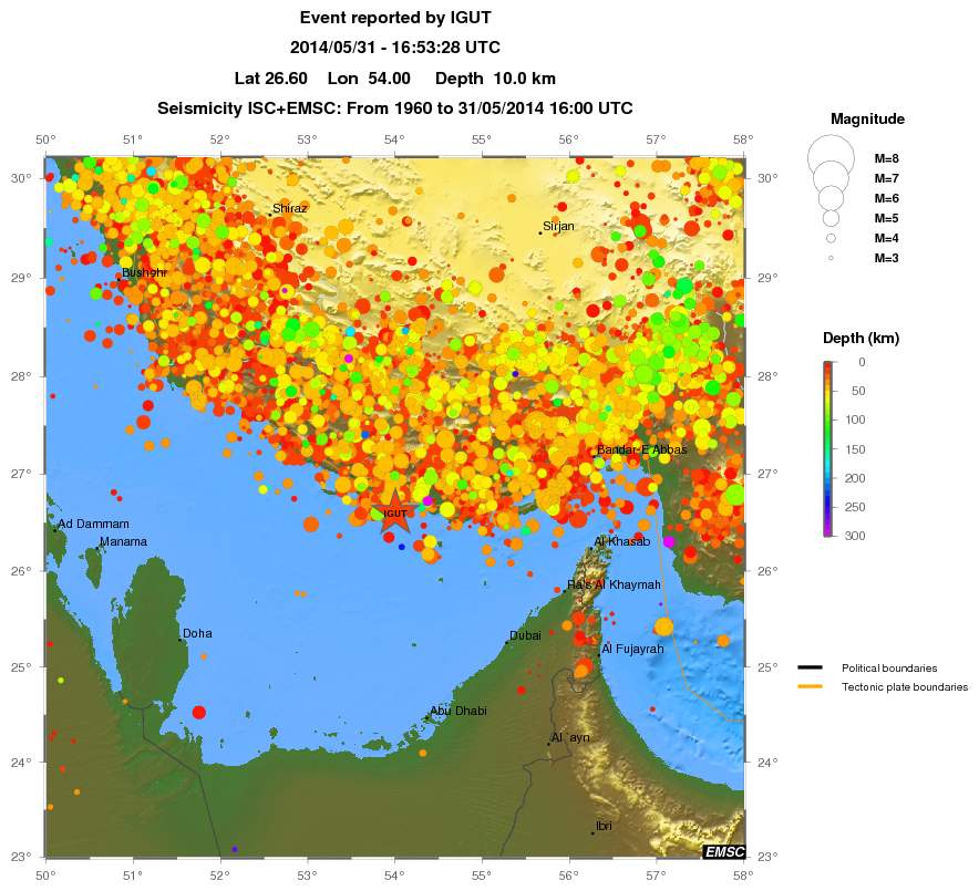 regional depth historical seismicity