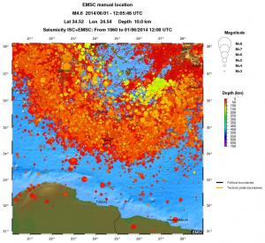 regional depth historical seismicity