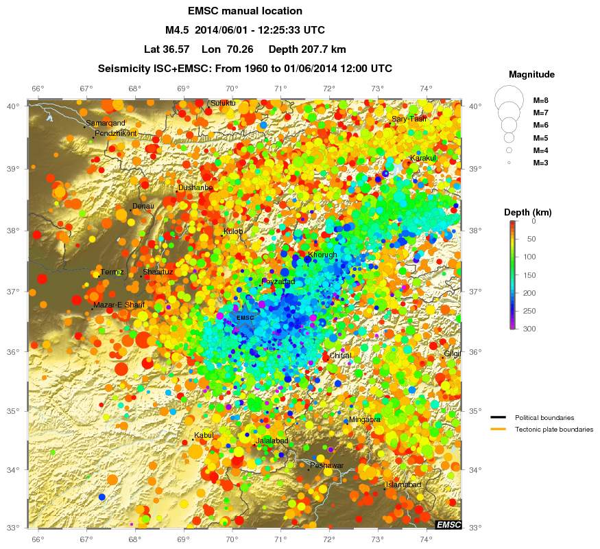 regional depth historical seismicity