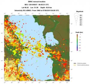 regional depth historical seismicity
