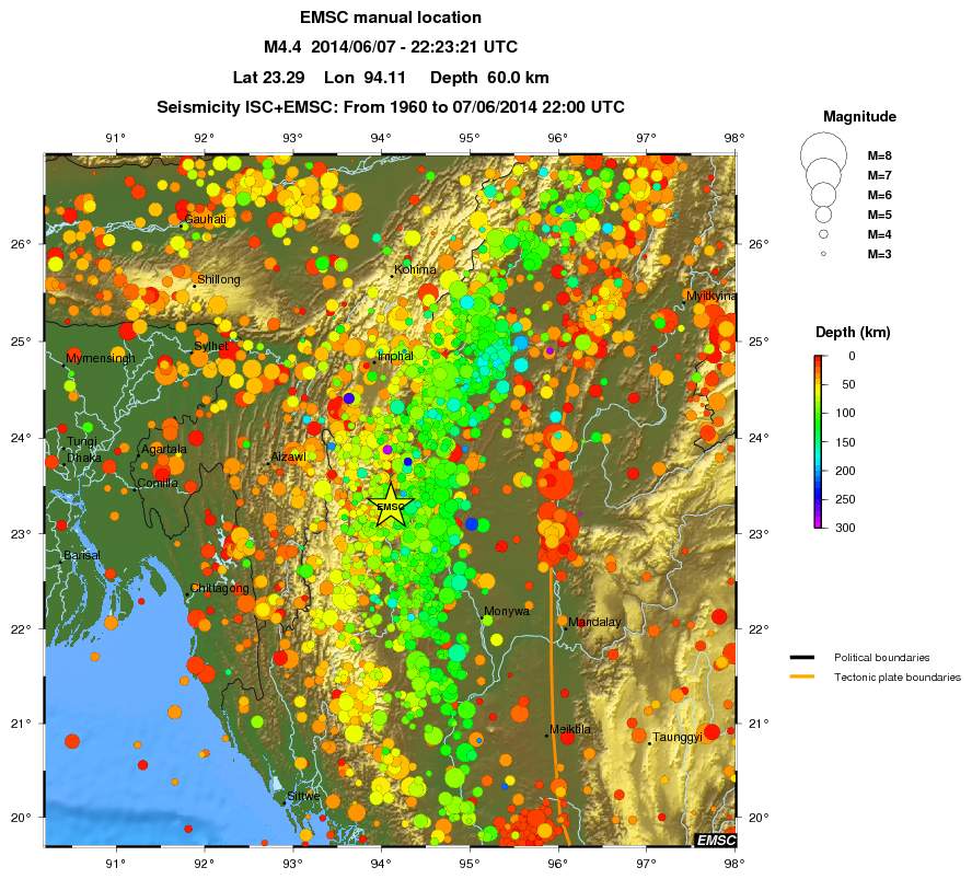 regional depth historical seismicity