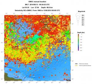 regional depth historical seismicity