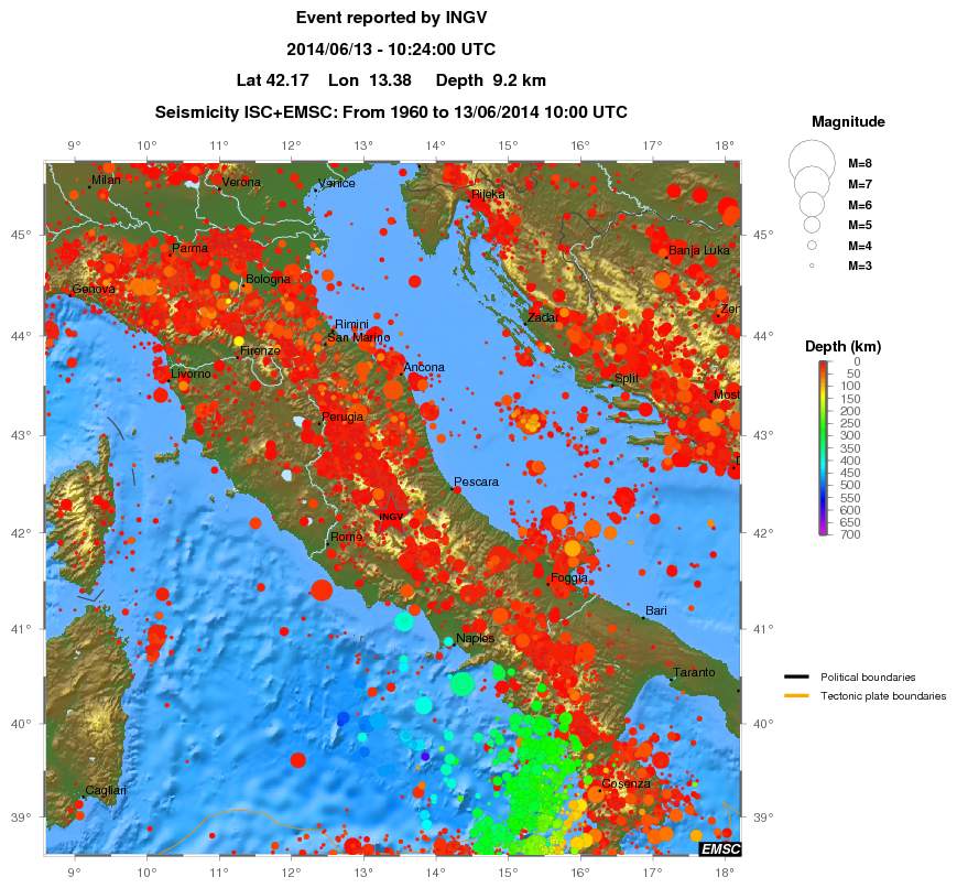 regional depth historical seismicity