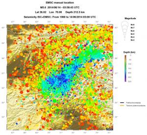 regional depth historical seismicity