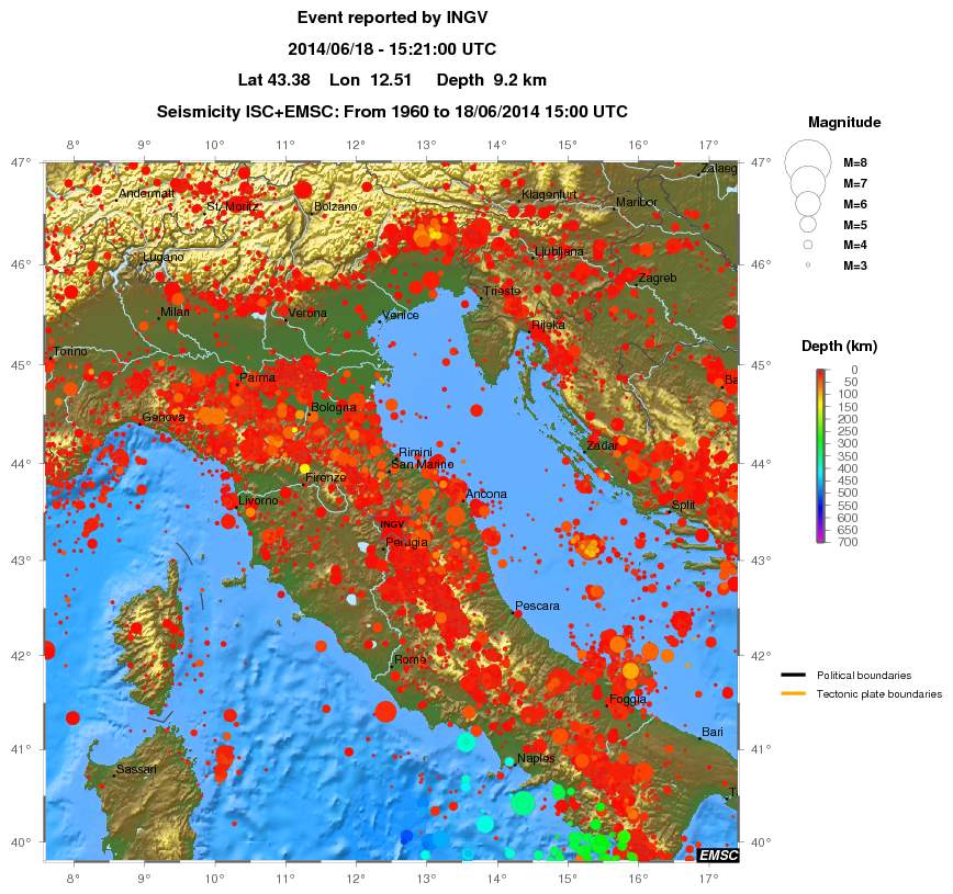 regional depth historical seismicity