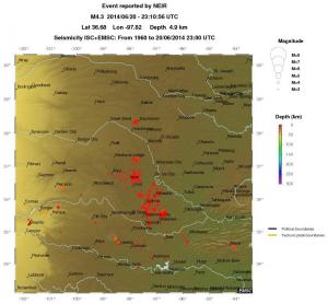 regional depth historical seismicity