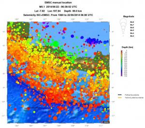 regional depth historical seismicity