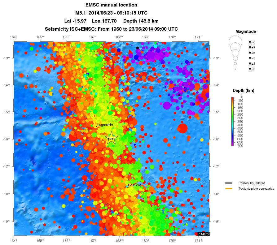 regional depth historical seismicity