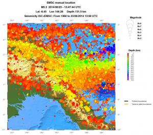 regional depth historical seismicity