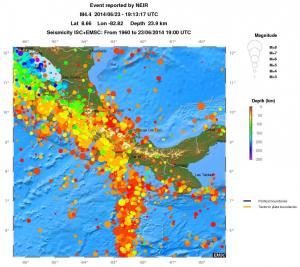regional depth historical seismicity
