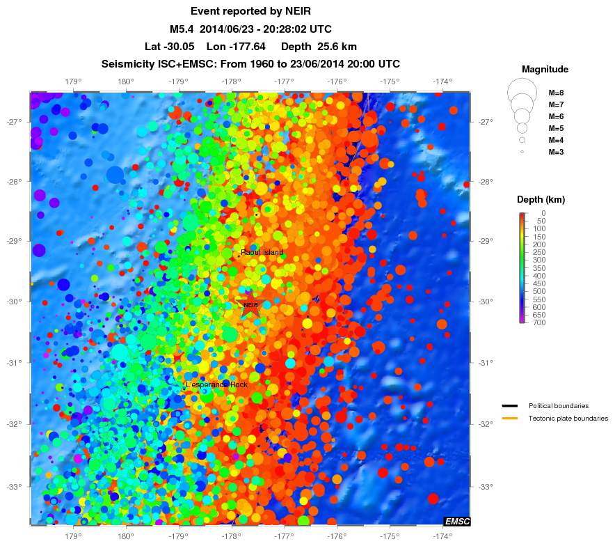 regional depth historical seismicity