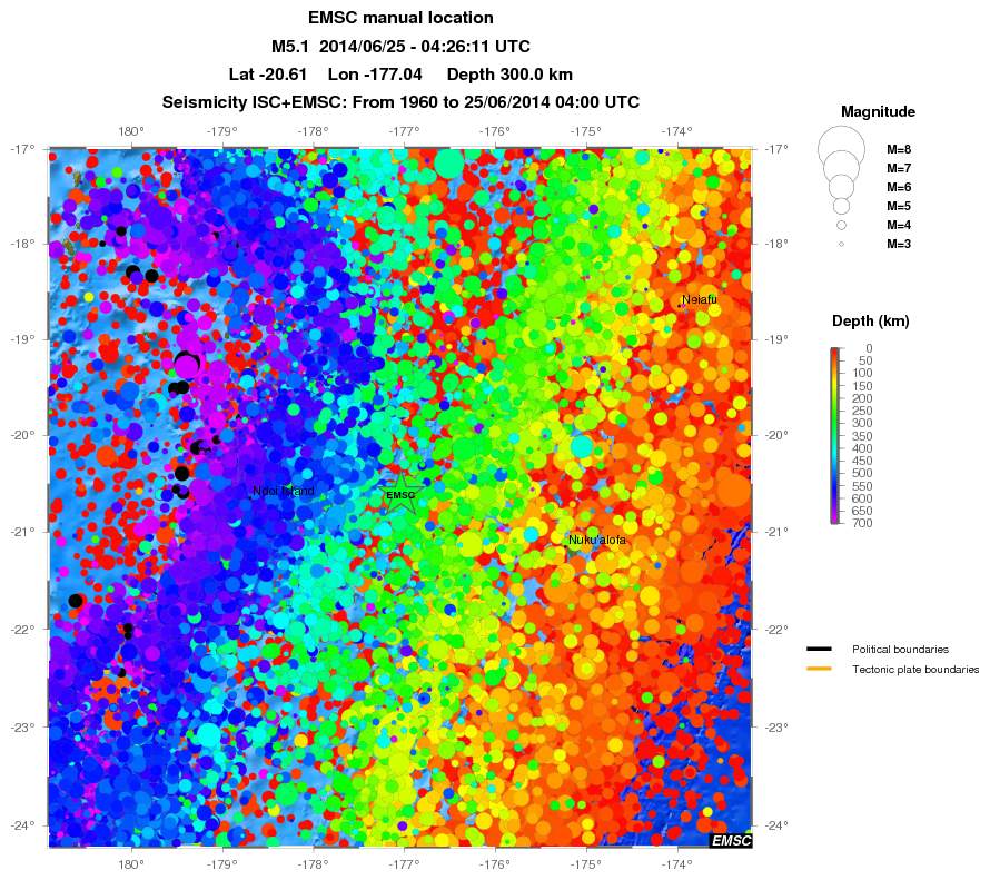 regional depth historical seismicity