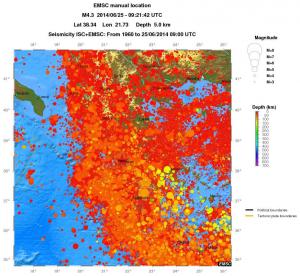 regional depth historical seismicity