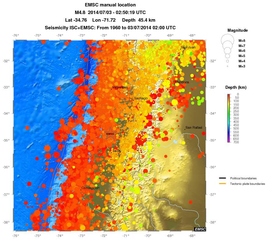 regional depth historical seismicity