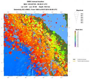 regional depth historical seismicity