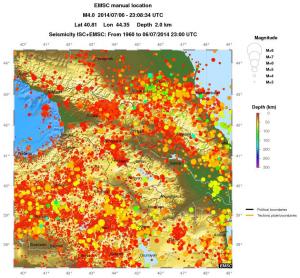 regional depth historical seismicity
