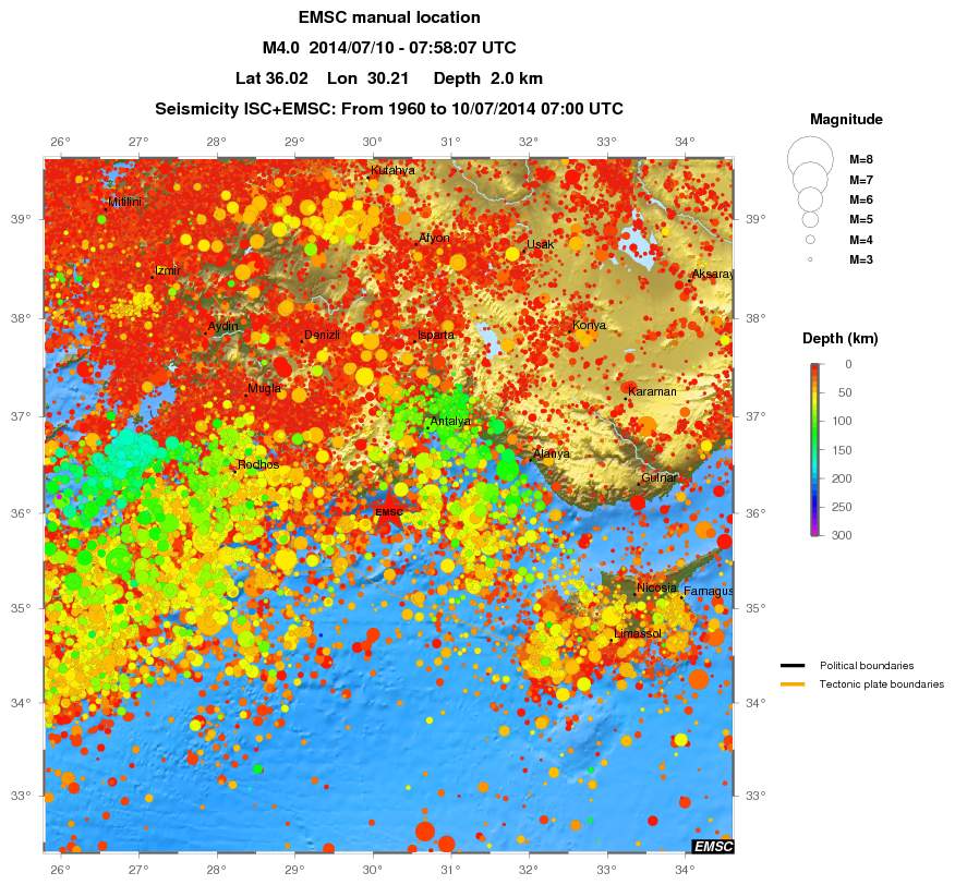regional depth historical seismicity