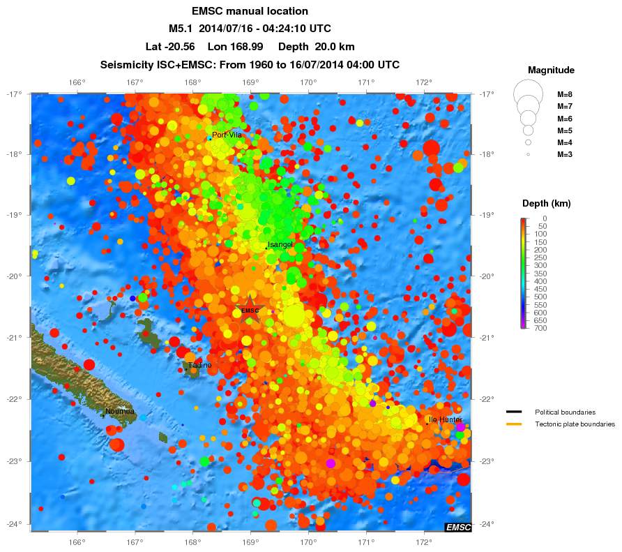 regional depth historical seismicity