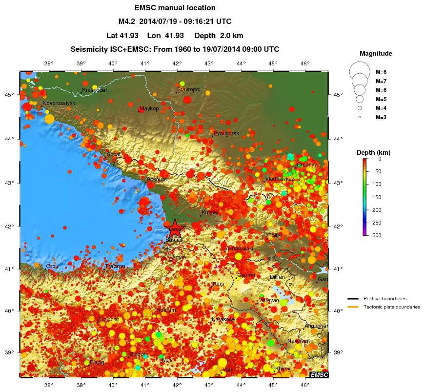 regional depth historical seismicity