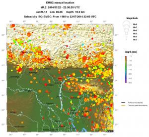 regional depth historical seismicity