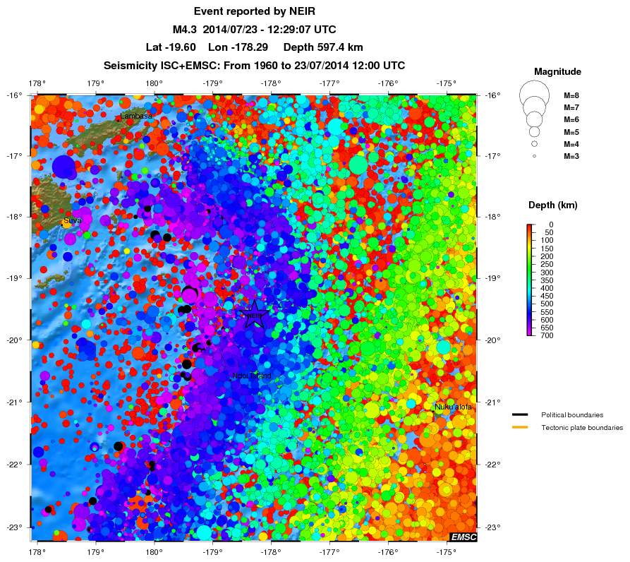 regional depth historical seismicity