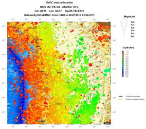 regional depth historical seismicity
