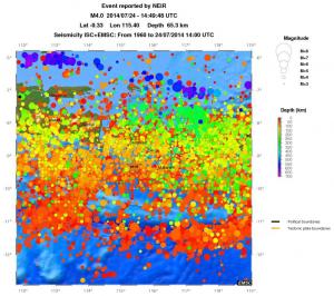 regional depth historical seismicity