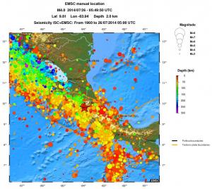 regional depth historical seismicity