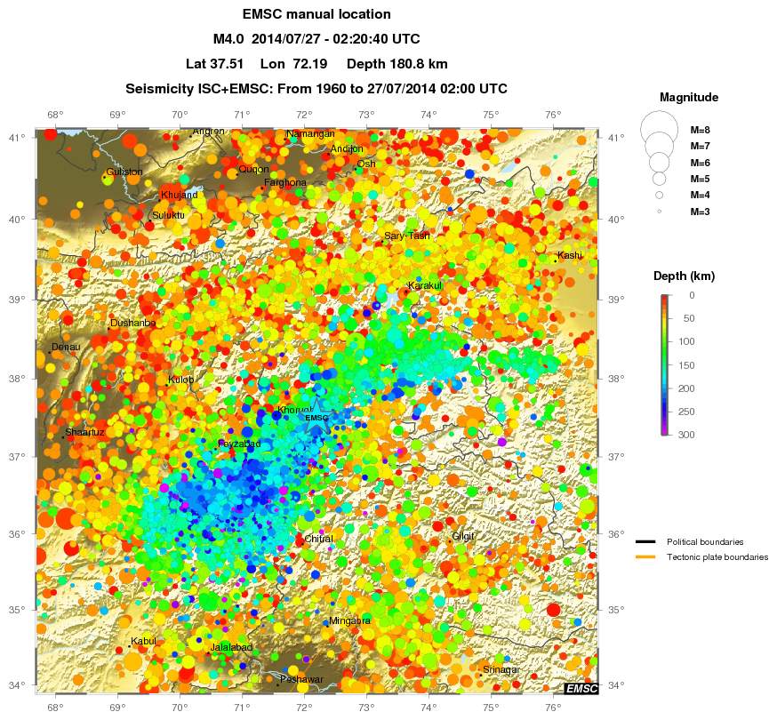 regional depth historical seismicity