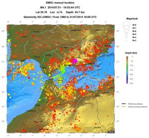 regional depth historical seismicity