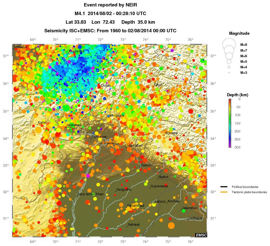regional depth historical seismicity