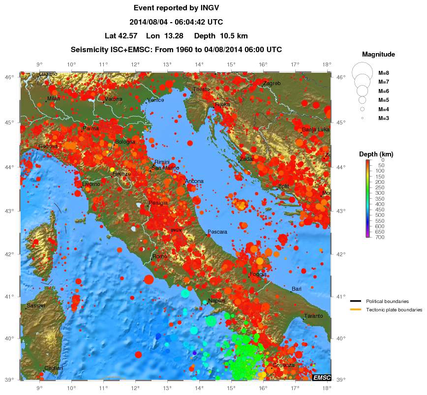 regional depth historical seismicity