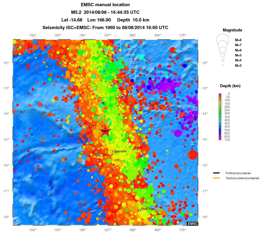 regional depth historical seismicity