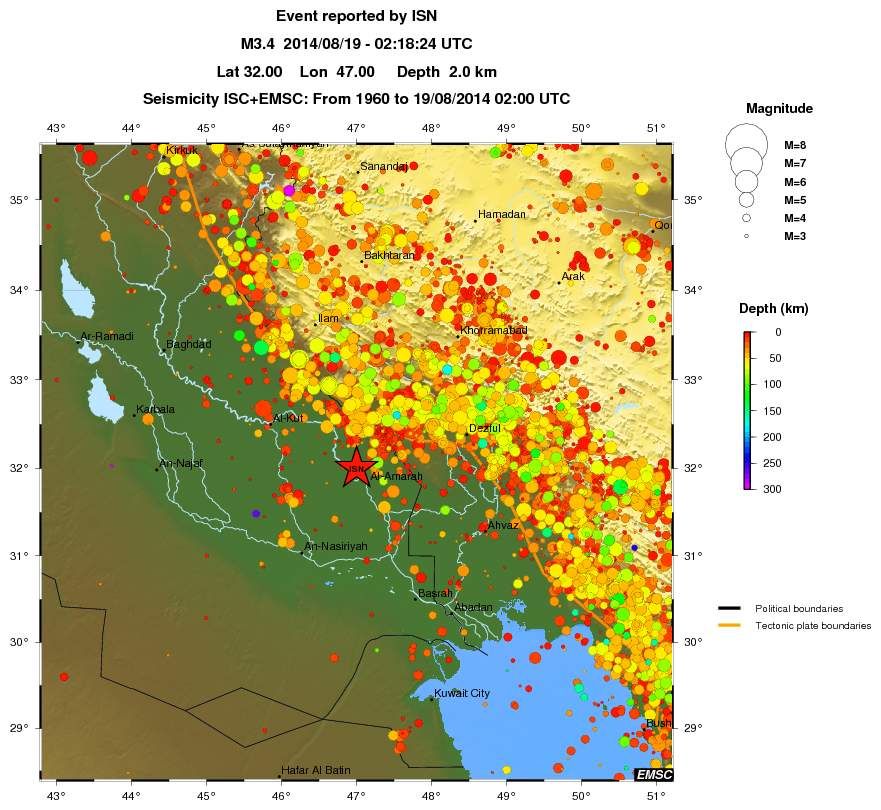 regional depth historical seismicity