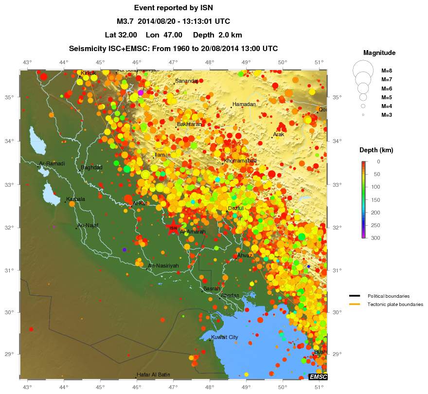 regional depth historical seismicity