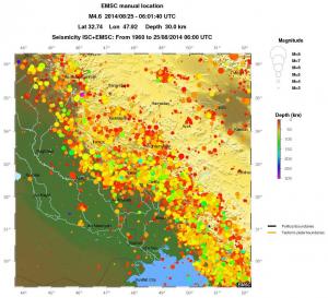 regional depth historical seismicity