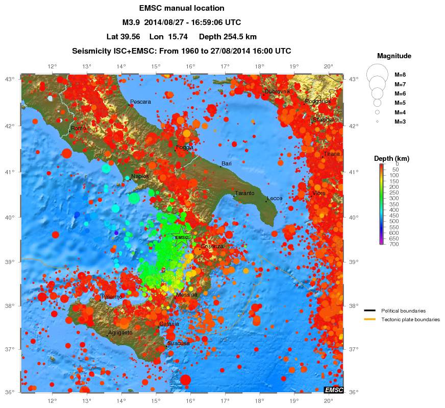 regional depth historical seismicity