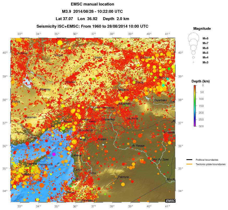 regional depth historical seismicity