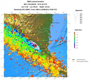 regional depth historical seismicity