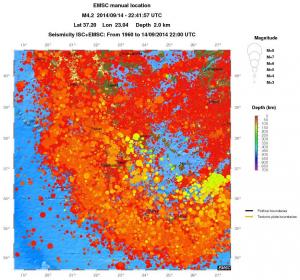 regional depth historical seismicity