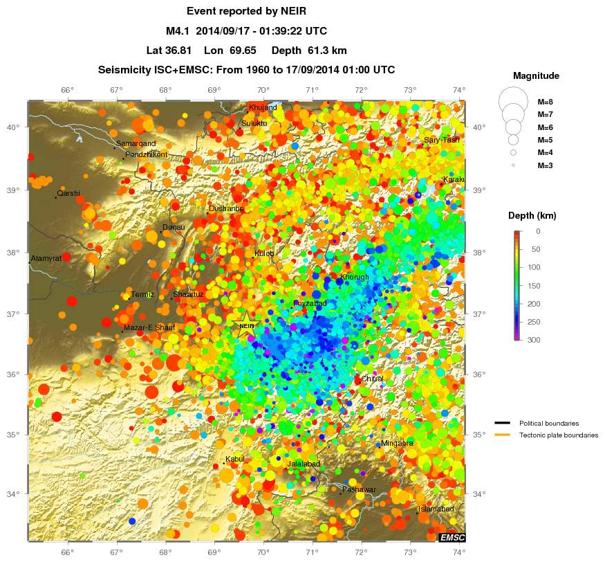 regional depth historical seismicity