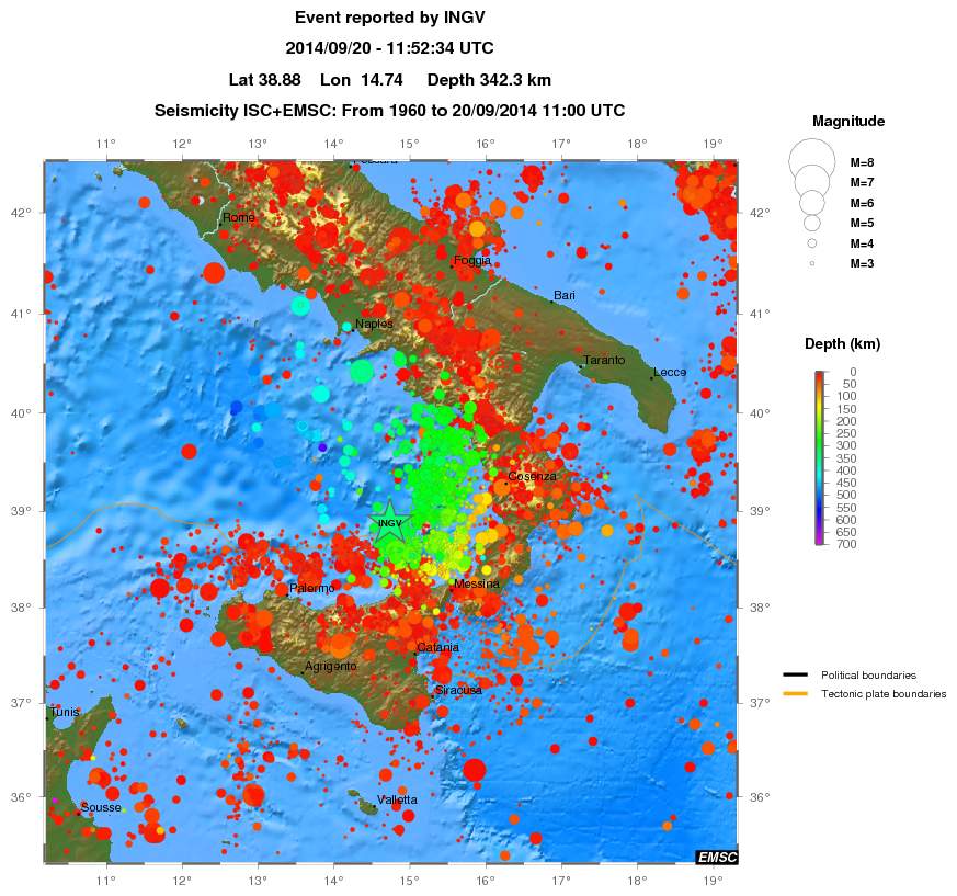regional depth historical seismicity