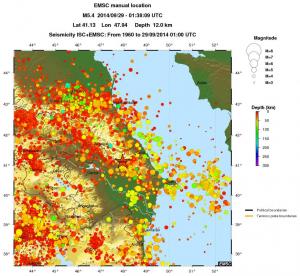regional depth historical seismicity