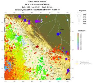regional depth historical seismicity