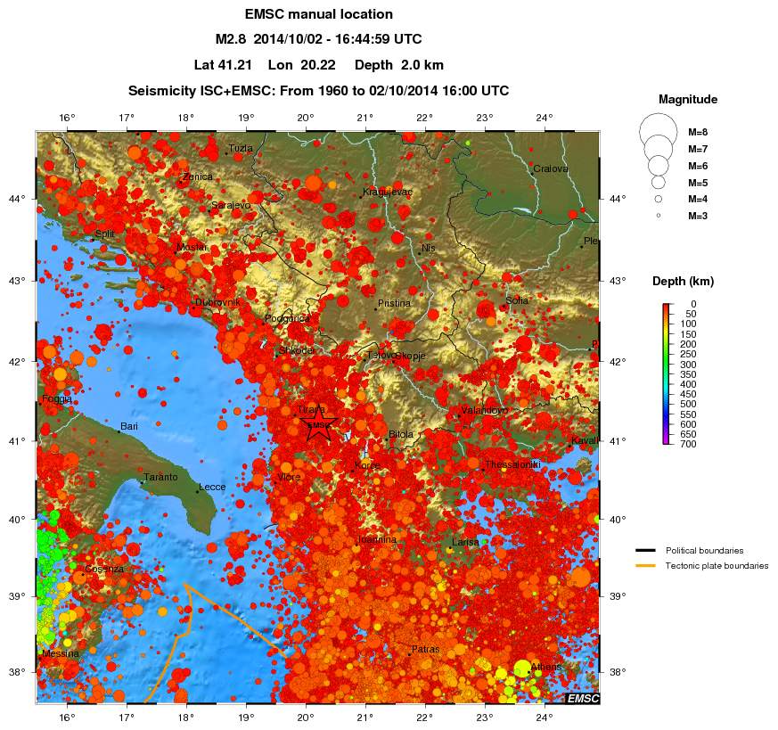 regional depth historical seismicity