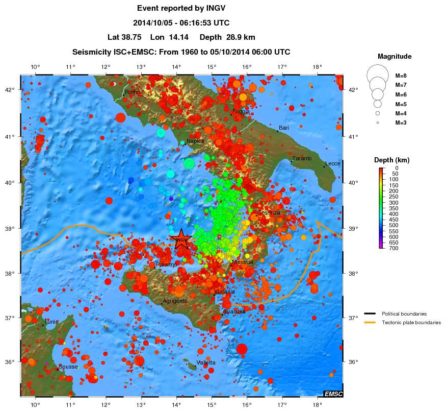 regional depth historical seismicity