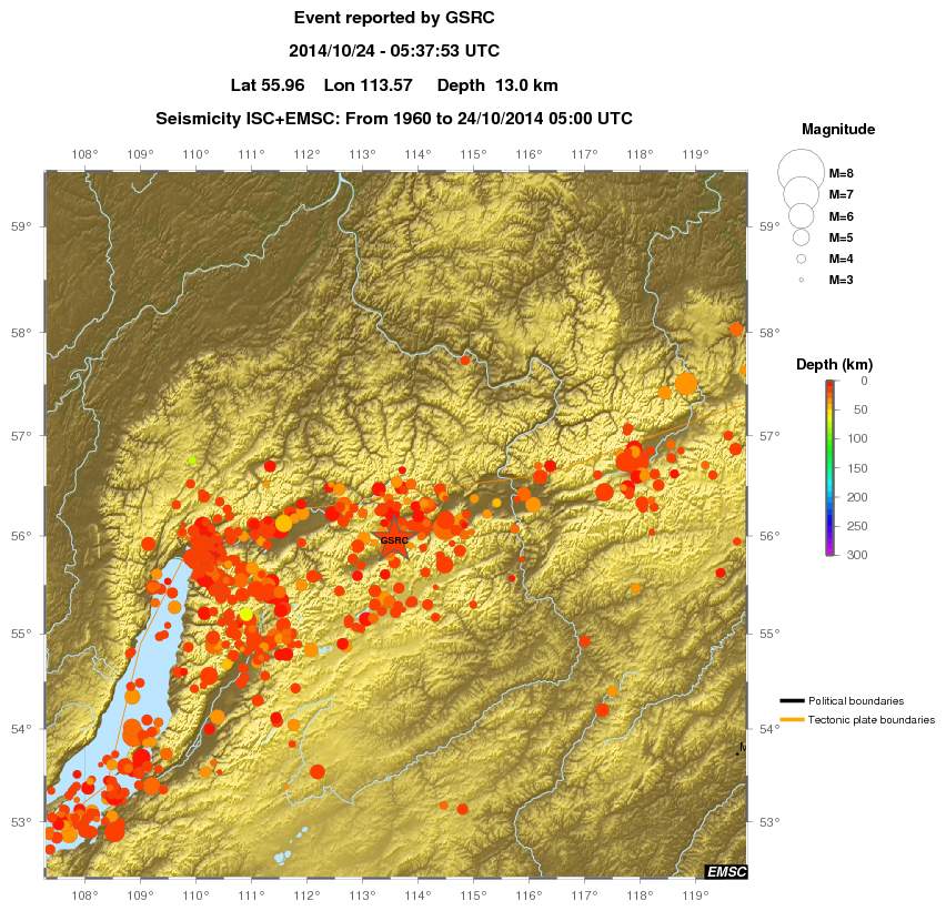 regional depth historical seismicity