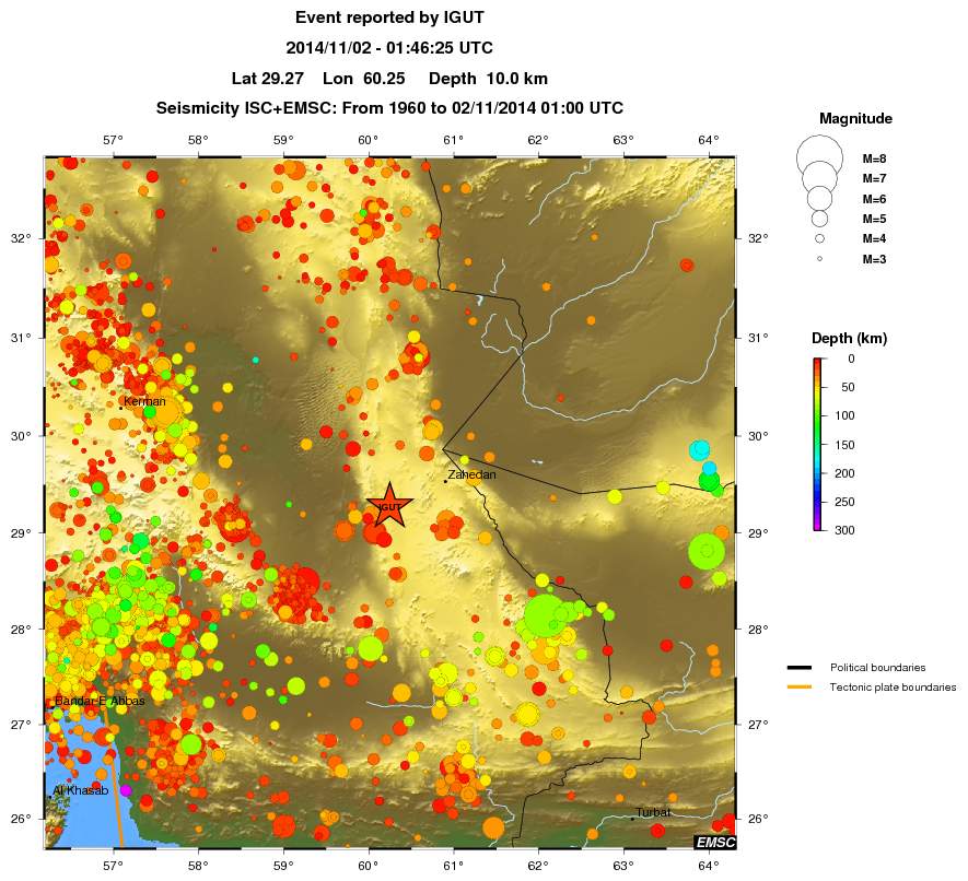 regional depth historical seismicity