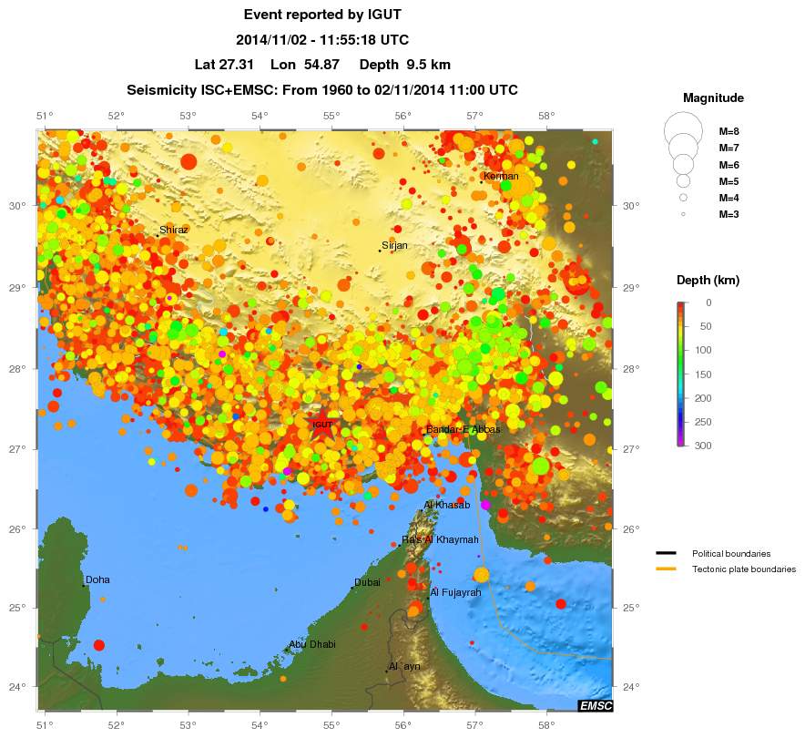 regional depth historical seismicity