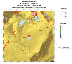 regional depth historical seismicity